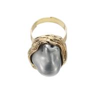 sourcing map Bague avec perles pour femme - Irrégularité réglable - Imitation perle - Style vintage - Empilable, Acier allié, Aucune pierre précieuse