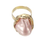 sourcing map Bague avec perles pour femme - Irrégularité réglable - Imitation perle - Style vintage - Empilable, Acier allié, Aucune pierre précieuse