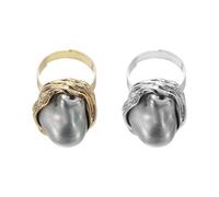 sourcing map Bague avec perles pour femme - Irrégularité réglable - Imitation perle - Style vintage - Empilable, Acier allié, Pas de pierre précieuse