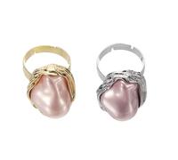 sourcing map Bague avec perles pour femme - Irrégularité réglable - Imitation perle - Style vintage - Empilable, Acier allié, Aucune pierre précieuse