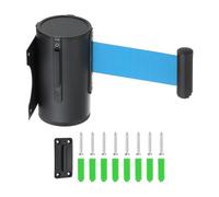 sourcing map Barrière de ceinture rétractable à montage mural, 5 m, ceinture rétractable pour file d'attente, magasin, stade, ceinture bleu clair avec étui en ABS noir