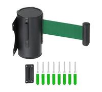 sourcing map Barrière de ceinture rétractable à montage mural fixe, 5 m, ceinture rétractable pour file d'attente, magasin, stade, ceinture verte avec étui en ABS noir