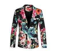 sourcing Map Blazer pour Homme Coupe ajustée Imprimé Floral Un Bouton Veste de Bal Manteau de Sport, Bleu/Noir, 50