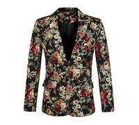 sourcing Map Blazer pour Homme Coupe ajustée Imprimé Floral Un Bouton Veste de Bal Manteau de Sport, doré, 58