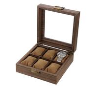 sourcing map Boîte à montres pour homme et femme, 6 emplacements en cuir synthétique, boîte de rangement pour montres avec couvercle en verre et coussin amovible pour la plupart des montres