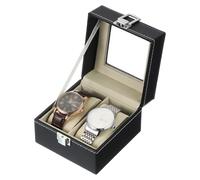 sourcing map Boîte de rangement à montres à 2 emplacements pour homme avec couvercle en verre, boîte à montres en bois avec coussin de montre amovible, noir/beige
