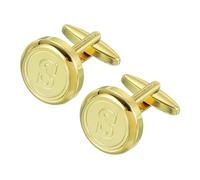 sourcing map Boutons de manchette classiques en cuivre avec initiale de A à Z pour homme, 26 lettres de l'alphabet dorées S, boutons de manchette avec boîte cadeau pour mariage, fête, chemise