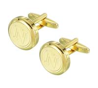 sourcing map Boutons de manchette classiques en cuivre avec initiale de l'alphabet de A à Z 26 lettres dorées N pour smoking avec boîte cadeau pour les affaires décontractées à formelles, les mariages