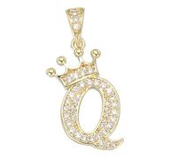 sourcing map Breloque couronne en forme de couronne, pendentif en forme de lettre de l'alphabet plaqué or avec monogramme en oxyde de zirconium, bijou de nom pour bricolage, 20 mm, Zircone cubique