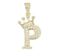 sourcing map Breloque couronne en forme de couronne, pendentif en forme de lettre de l'alphabet plaqué or avec monogramme en oxyde de zirconium, bijou de nom pour bricolage, 20 mm, Zircone cubique