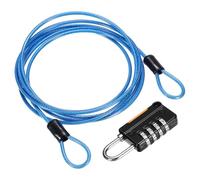sourcing map Câble de sécurité en acier avec serrure à combinaison à 4 chiffres, 1,5 m, câble métallique bleu à double boucle pour voyage en plein air (150 cm)