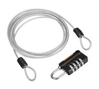 sourcing map Câble de sécurité en acier avec serrure à combinaison à 4 chiffres, 1,5 m, câble métallique argenté à double boucle pour voyage en plein air (150 cm)