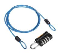 sourcing map Câble de sécurité en acier avec serrure à combinaison à 4 chiffres, 100 cm - Bleu - Câble métallique de sécurité à double boucle - Cadenas à bagages pour voyage en plein air