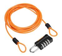 sourcing map Câble de sécurité en acier avec serrure à combinaison à 4 chiffres, 2 m, câble métallique de sécurité avec revêtement de sécurité orange, cadenas à double boucle pour voyage en plein air