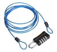 sourcing map Câble de sécurité en acier avec serrure à combinaison à 4 chiffres, 2 m, câble métallique bleu à double boucle pour voyage en plein air (200 cm)
