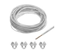 sourcing map Câble métallique avec revêtement en vinyle transparent de 2,5 mm, 15 m, câble métallique en acier galvanisé avec 4 manchons M3 pour suspension de guirlandes lumineuses, balustrades de