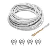 sourcing map Câble métallique avec revêtement en vinyle transparent de 8 mm, 15 m, câble métallique en acier galvanisé avec 4 manchons M8 pour suspension de guirlandes lumineuses, balustrades de