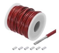 sourcing map Câble métallique de 30 m en acier inoxydable 304 avec revêtement en vinyle de 1,5 mm avec 6 manchons en aluminium pour accrocher, corde à linge, levage - Rouge