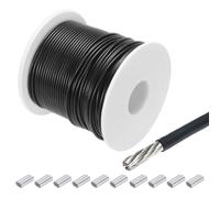 sourcing map Câble métallique de 50 m en acier inoxydable 304 de 1,5 mm avec revêtement en vinyle gainé avec 10 manchons en aluminium pour accrocher, corde à linge, levage - Noir