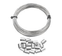 sourcing map Câble métallique en acier inoxydable 304 - 15 m de long - 0,5 mm de diamètre - Noyau de 7 x 7 brins avec 20 manchons de boucle pour système de suspension de terrasse, clôture de jardin