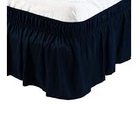 sourcing map Cache Sommier Jupe de Lit en Polyester Brossé Enroulé Autour de Trois Côtés en Tissu Volant Anti-poussière élastique 38cm de Chute Bleu Marin 150x203cm