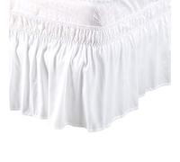 sourcing map Cache Sommier Jupe de Lit en Polyester Brossé Enroulé Autour de Trois Côtés en Tissu Volant Anti-poussière élastique 38cm de Chute Blanc comme Neige 150x203cm