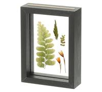 sourcing map Cadre photo rectangulaire flottant en bois pressé fait à la main, 11,4 x 15,2 cm, double verre pour œuvres d'art, photo, affichage sur table, noir