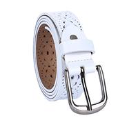 sourcing map Ceinture en cuir à boucle ardillon en alliage creux multi-trous sculpté pour femmes Fleurs blanches 27-40 pouces