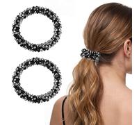 sourcing map Chouchous élastiques à strass pour queue de cheval - Accessoires pour cheveux pour femmes et filles - Pour le quotidien, les fêtes - Mélange noir et argenté