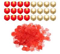 sourcing map Coeur Forme LED Bougie Sans Flamme Bougies, Blanc et Rouge avec Artificiel Rouge Rose Pétales pour Romantique Saint Valentin Jour Anniversaire Mariage, 24 Paquet