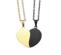 sourcing map Collier avec pendentif en forme de cœur brisé - En acier inoxydable - Personnalisable - Personnalisable - Personnalisable - Collier assorti avec deux demi-cœurs (2,8 cm, noir/doré)