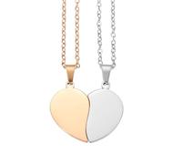 sourcing map Collier avec pendentif en forme de cœur brisé - En acier inoxydable - Personnalisable - Personnalisable - Personnalisable - Avec pendentif en forme de cœur - 2,8 cm - Argenté/or rose