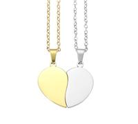 sourcing map Collier avec pendentif en forme de cœur brisé - En acier inoxydable - Personnalisable - Personnalisable - Personnalisable - Collier assorti avec deux demi-cœurs (2,8 cm, argenté/doré)
