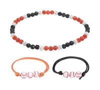 sourcing map Collier de baseball, collier de baseball avec strass et 2 bracelets réglables en cordon ciré pour homme et femme, Small, Diamant, Diamant