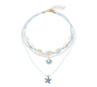 sourcing map Collier de coquillages pour femme fait à la main - Collier de perles en forme d'étoile de mer - Réglable - Bijou de plage bohème - Cadeau de vacances, taille unique, Acier allié, Diamant