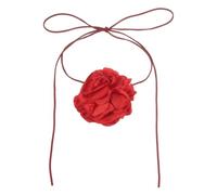sourcing map Collier ras du cou à fleurs pour femme, grand ras du cou réglable en velours avec motif floral, accessoires pour mariage, bal de fin d'année, rouge