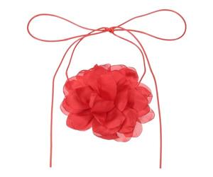 sourcing map Collier ras du cou à fleurs pour femme, grand ras du cou réglable en velours avec motif floral, accessoires pour femme, mariage, bal, fête, rouge