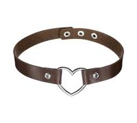 sourcing map Collier ras du cou en cuir synthétique avec cœur - Style gothique punk grunge - Accessoires de bijoux gothiques - Collier réglable en polyuréthane pour femme - Marron foncé