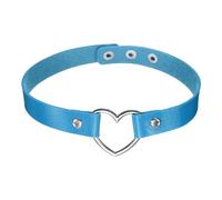 sourcing map Collier ras-du-cou en cuir synthétique avec cœur - Style gothique, punk, grunge, emo - Collier réglable en polyuréthane pour femme - Bleu ciel