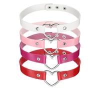 sourcing map Collier ras du cou en cuir synthétique, collier ras du cou en forme de cœur, collier gothique, punk, grunge, emo, bijoux gothiques, collier réglable en polyuréthane pour femme, rose et 3