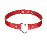 sourcing map Collier ras du cou en cuir synthétique, collier ras du cou en forme de cœur, collier gothique, punk, grunge, emo collier gothique réglable pour femme, rouge