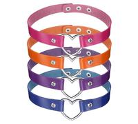 sourcing map Collier ras du cou en cuir synthétique, collier ras du cou en forme de cœur, collier gothique, punk, grunge, emo, bijoux gothiques, collier réglable en polyuréthane pour femme, orange et