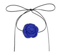 sourcing map Collier ras du cou en velours pour femme, grand ras du cou réglable en forme de rose, accessoires pour femme, mariage, bal de fin d'année, bleu