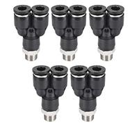 sourcing map Connexion à Pression Air Raccords Y Type Tube Connexion 6mm Diamètre Exterieur x 1/8PT Mâle Filetage Tube Raccords Serrure à Pousser Noir 5Pcs