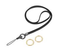 sourcing map Cordon tour de cou tissé en cuir de 39,1 cm, fait à la main, porte-badges, porte-badges, pochette, téléphone portable, portefeuille, accessoires, noir, Noir , 47cm/18.5"