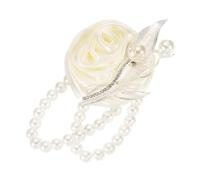 sourcing map Corsage de poignet avec fleurs artificielles avec perles synthétiques, rose, décoration pour mariage, cérémonie, bal, fête, anniversaire, 6,1 x 7,1 cm, laiteux