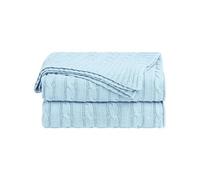 sourcing map- Couverture douce en tricot torsadé de coton pour canapé/lit, Bleu clair (47 x 70)