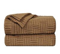 Sourcing map Couverture en tricot de câble 100 % coton doux et léger pour genoux texturé solide pour canapé Couverture décorative en tricot Marron 119 x 70 cm