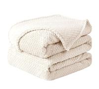 sourcing map Couverture Plaid Polaire Lit pour Canapé en Molleton Flanelle Microfibre Maille Peluche 330gsm Solide Légère Doux Chaude Beige Full (70"*78")