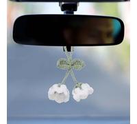 sourcing map Crochet de voiture à suspendre, ornement fait à la main avec 2 jolies petites fleurs de muguet pour décoration de voiture, sac, porte-clés, blanc
